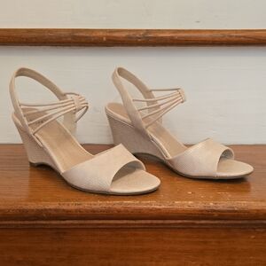 Impo Beige Textured 3" Wedge Sandals with Slingback Straps
